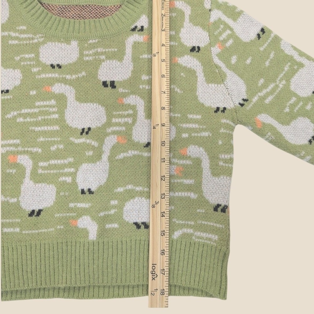 Cider Goose Knit Sweater XL Green Cropped Cottagecore Animal Print Novelty Top - Picture 11 of 12